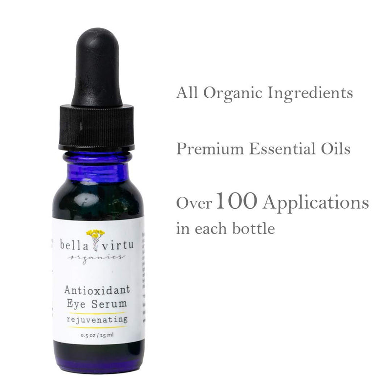 Bella Virtu Organics, Nourishing Eye Serum, for Dark Circles and Puffiness, USDA Organic, with Rosehip Oil, Eye bag reducer, Anti-Aging, Anti-Wrinkle, Fine lines, Crows feet (0.5oz/15ml) Bella Virtu™ Organics