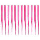 SWACC 12 Pcs Straight One Color Party Highlights Clip on in Hair Extensions Colored Hair Streak Synthetic Hairpieces (Neon Pink) SWACC