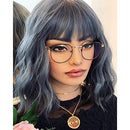 Relena Short Wavy Wig with Bangs Mixed Blue Curly Wavy Bob Wigs for Women 14 inch Shoulder Length Synthetic Blue Wig Women's Colorful Cosplay Party Wig Heat Resistant Fiber Hair Relena
