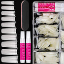 Nail Tips And Glue Acrylic Nails - Ejiubas Press On Nails Set 500PCS Coffin Nail Tips Natural Half Cover False Nails Set 4PCS Nail Glues 1PC Nail File With Case Ejiubas