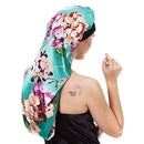 Sent Hair Extra Long Satin Bonnet Sleep Cap for Women Double Layer Silky Hair Bonnet for Braids,Curly,Long Hair- Soft Elastic Band,Green Floral sent hair