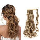 S-noilite One Piece Ponytail Hair Extensions Clip in Wrap Around on Pony Tail Long Real Natural Synthetic Fibre Ponytails Hairpiece for Women Lady Girl Curly 17 inch light brown & ash blonde S-noilite
