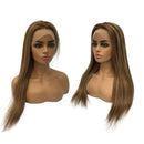 Long Human Hair Wigs 150% Density 13X4X1 Lace Front Straight Hair Wig Ombre Balayage Highlight Medium Brown With Strawberry Blonde Wig Pre Plucked Bleached Knots 24 Inches Biena Store