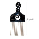 Luxxii (2 Pack) 6.5" Black Fist Metal Afro Pik Lift Hair Comb Detangle Wig Braid Hair Man Styling Comb (6.5 inch) Luxxii