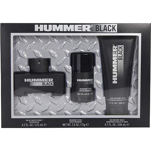 Hummer Hummer Black Men 4.2oz EDT Spray, 2.6oz Deodorant Stick, 6.7oz Hair and Body Wash 3 Pc Gift Set Hummer