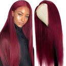 UNice Hair Straight Burgundy Lace Closure Human Hair Wigs Middle Part, Brazilian Remy Hair Silk Base Fake Scalp Red Wig 100% Human Hair Pre Plucked with Baby Hair 99J Color 24inch UNICE Store
