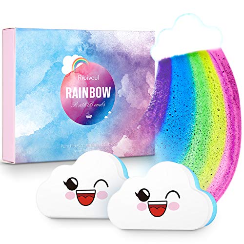 Bath Bombs 2Pcs Gift Set, Ribivaul Handmade Rainbow Bath Bombs with Natural Ingredients and Dreamy Rainbow,Bath Bomb with Rich Bubble, Great Gift for Birthday, Mother's Day, Christmas Ribivaul