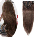 Hairro Clip in Hair Extensions Human Hair Thin 12 Inch Short Medium Brown Straight Human Hair Clip on Hairpieces 55g Machine Weft 8pcs 18 Clips for Women