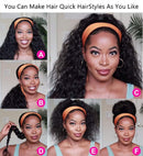 Borchan Headband Wig Scarf Human Hair Wigs None Lace Front Wigs Virgin Human Hair For Black Women Glueless Machine Made Deep Wave Headband Wig Natural Color 150% Density (14 Inch) Borchan