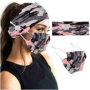 YBSHIN Boho Hair Bands African Buttons Headbands Floral Hair Wraps Turban Hair Scarfs Yoga Hair Wears Elastic Hair Bands with Printed Mouth Cover Headpieces for Women and Girls (Pink camouflage) YBSHIN