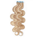 20 Inch Remy Tape in Hair Extensions Wavy Human Hair Highlight Body Wave 40pcs 100g Hair Seamless Skin Weft Glue in Human Hairpieces 2 Tones Balayage