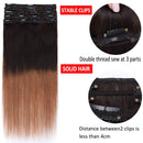 Hairro Clip in Hair Extensions 100% Human Hair Thin Natural Black 12 Inch Short Straight Ombre Human Hair Dark Brown to Light Brown Clip on Hairpieces 80g Machine Weft 8pcs 18 Clips for Women