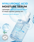 BOM Hyaluronic Acid Moisturizing Serum 1.69 fl oz, Lightweight Vegan Facial Serum with Moisture Capsules and Vitamins, Deep 20 Layer Hydration, Face Plumping, Hypoallergenic, Dry Skin Korean Skincare Infinity Warehouse