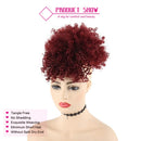 LEOSA Wig Afro Puff Drawstring Ponytail Bun with Bangs Heat Resistant Synthetic Short Kinky Curly Ponytail Updo Hair Extensions with Two Clips,Natural looking Curly Women Hairpieces (