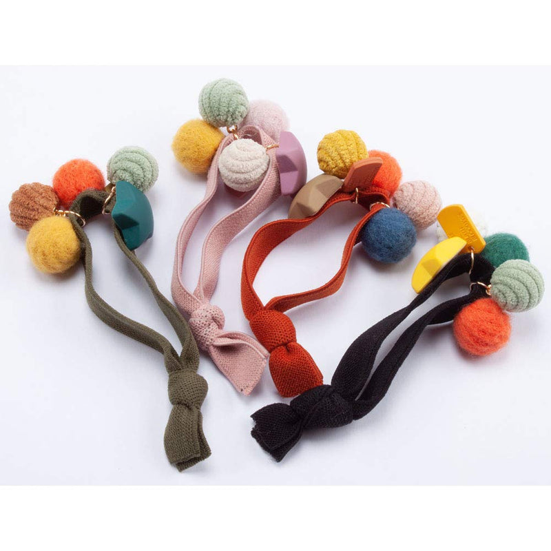 Womens Girls 4 Pack Colorful Small Pom Pom Balls and Star Elastic Hair Ties Rings Ponytail Holder Hair Accessories Phoebe's Accessories