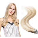 Tape in Hair Extensions Blonde Rooted 100% Remy Human Hair Highlight Double Side Tape Seamless Skin Weft 20pcs Long Straight(24 inch 60g,