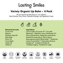 Lasting Smiles Organic Lip Balm - Variety 4 Pack - Best Natural Lip Care to Moisturize Dry, Chapped Lips - Fair Trade, Gluten Free, Made in USA, Long Lasting Hydration - Recyclable & Sustainable Lasting Smiles