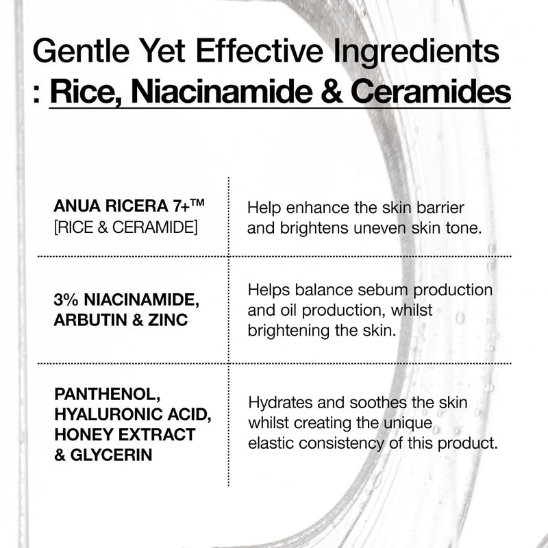 ANUA RICE CERAMIDE 7 HYDRATING BARRIER SERUM, Brightening, Hydrating Serum for Face, Rice, Hyaluronic Acid, Niacinamide, Fragrance-free, Non comodogenic, Glass Skin, Korean Skin Care, 50ml/1.69fl.oz. Infinity Warehouse
