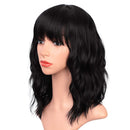 ENTRANCED STYLES Black Wigs with Bangs for Women 14 Inches Synthetic Curly Bob Wig for Girl Natural Looking Wavy Wigs ENTRANCED STYLES Store