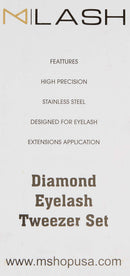 M LASH Set Of 4 Diamond Grip Eyelash Extensions Tweezers - Japanese Steel Lash Supply (Multi-Color) M