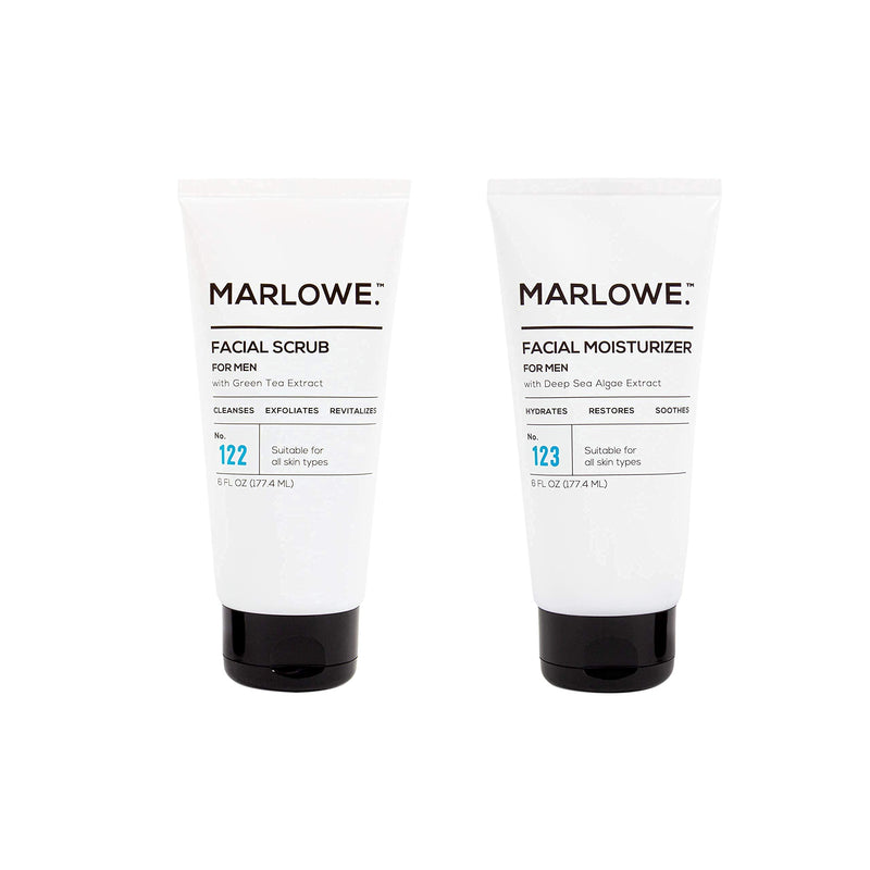 MARLOWE. No. 123 Men's Facial Moisturizer and No. 122 Men's Facial Scrub Skincare Pack | Exfoliating Face Wash and Lightweight Daily Face Cream | Suitable for Dry and Oily Skin | Natural Ingredients MARLOWE. M BLEND