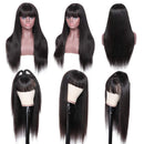 UNice Hair Straight Transparent Lace Front Human Hair Wig With Bangs, Mongolian Virgin Hair Glueless Lace Frontal Wig Pre Plucked for Black Women 150% Density (24 inch) UNICE Store