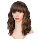 ENTRANCED STYLES Bob Wigs with Bangs Brown Highlight Wig Natural Looking Short Curly Wavy Wig Shoulder Length Heat Resistant Synthetic Wigs for Women Daily Party Cosplay Use ENTRANCED STYLES Store