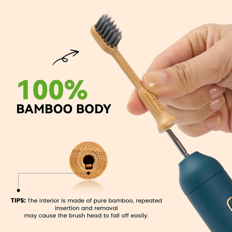 Bamboo Electric Toothbrush Replacement Heads Compatible with Lumineux, Soft Charcoal Infused Bristles