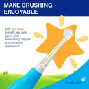Brush Baby BabySonic Infant and Toddler Electric Toothbrush for Ages 0-3 Years - Smart LED Timer and Gentle Vibration Provide a Fun Brushing Experience - Includes 2 Sensitive Brush Heads (Blue) Brush-Baby