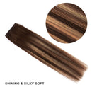 12" Hair Extensions Balayage Clip in Human Hair for Women - Silky Straight Chocolate Brown to Honey Blonde Highlight Brown Ombre Hair 50grams 4pieces