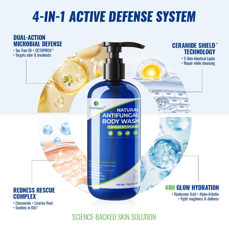 Natural Antifungal Body Wash: Tea Tree Fights Fungus Eliminates Odor Relieves Itching Formula for Sensitive Skin and Active Lifestyles 16.3 FL OZ Infinity Warehouse