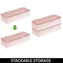 mDesign Long Plastic Cosmetic Storage Organizer Box Containers with Hinged Lid for Bedroom, Bathroom Vanity Shelf or Cabinet, Holds Masks, Palettes, Lotion, or Nail Polish, 2 Pack - Light Pink/Clear mDesign