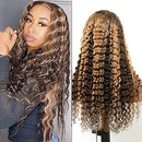 ISEE Hair Transparent Lace Front Wigs Human Hair Deep Wave Wigs 150% Density 13X4 Lace Frontal Human Hair Wigs for Black Women Pre Plucked with Baby Hair (18 Inches, Honey Blonde Highlights) ISEE