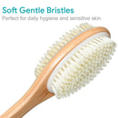 Metene Bamboo Body Brush with Stiff and Soft Natural Bristles, Back Scrubber for Shower with Long Handle, Dual-sided Brush Head for Wet or Dry Brushing, Exfoliating Skin and Clean the Body Easily Metene