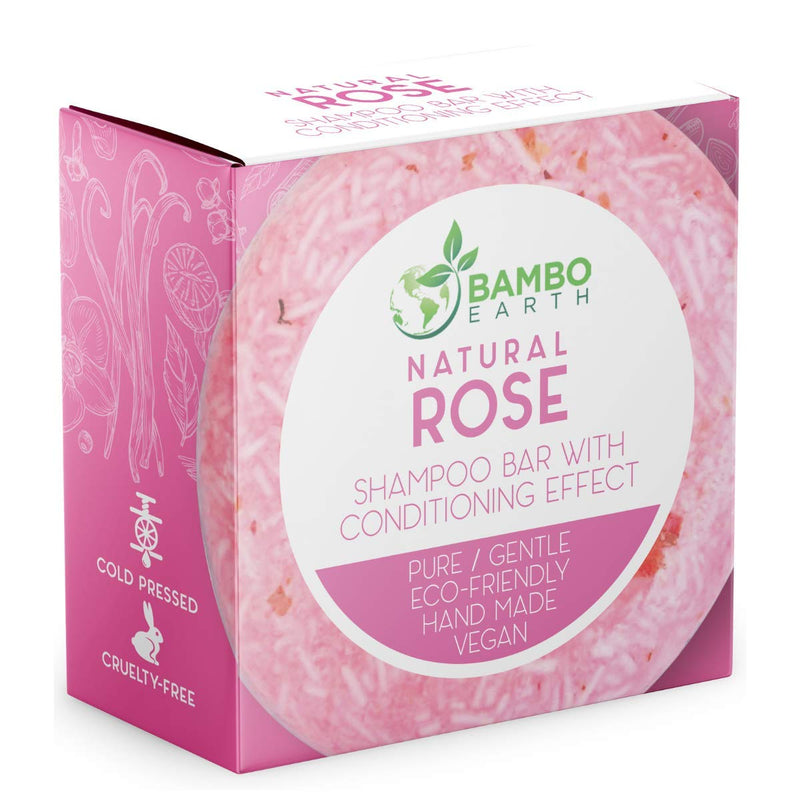 Solid Shampoo Bar And Conditioner Effect Hair Soap – 100% Organic Shampoo Bars For Hair With All Natural Plant Based Essential Oils And Zero Waste Biodegradable Packaging (Rose) BAMBOEARTH