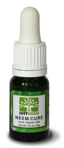 JustNeem Neem Cure Oil - Natural - Best on Acne, Psoriasis, Eczema, Rosacea, Cold Sores, Fungal Infections, Bug and Spider Bites and other Skin Irritations. With Dropper Cap Applicator. - 0.3 oz justneem