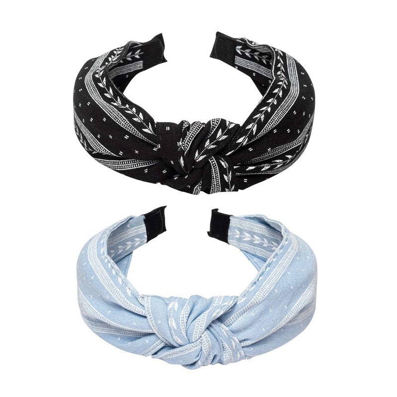 Ebow Yoga Sport Hairband Wide Headbands Knot Turban Headband Hair Band Elastic Hair Accessories for Women and Girls 2 Pcs Set (1Black,1Skyblue) Ebow