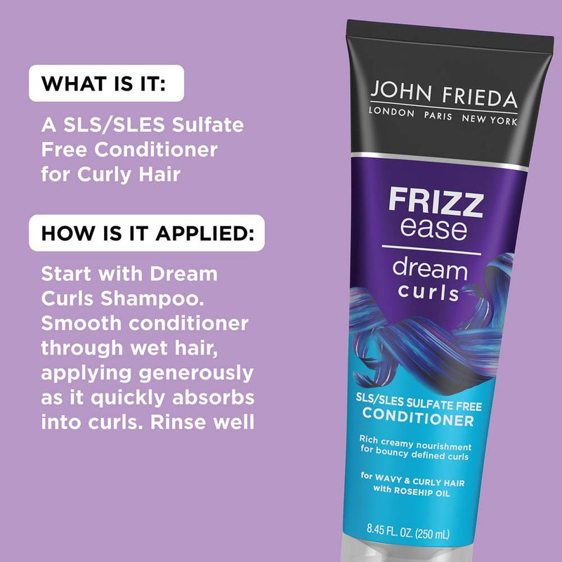 John Frieda Frizz Ease Dream Curls Curly Hair Conditioner, SLS/SLES Sulfate-Free , For Natural Curly Hair, 8.45 Fl Oz (2 Pack) John Frieda