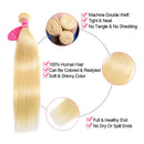 613 Honey Blonde Bundles with Closure 100% Brazilian Virgin Straight Human Hair 3 Bundles with 4×4 Lace Closure Remy Hair Weft Platinum Blonde Free Part 150% Density(14 16 18+12, 613) Aopusi