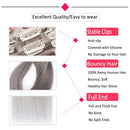 Hairro Clip in Hair Extensions 100% Human Hair Thin Grey 12 Inch Short Straight Human Hair Clip on Hairpieces 55g Machine Weft 8pcs 18 Clips for Women Hairro
