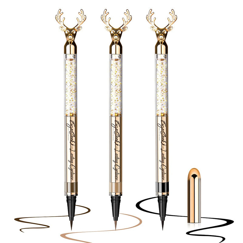 EYESEEK 3PCS Liquid Eyeliner,Waterproof Eyeliner No-Skip Eye Liner,Smudge Proof & Long Lasting Champagne Brown Black Eyeliner Pen Set,Go on Smooth,Cruelty-free & Vegan EYESEEK