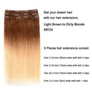 5 Pieces 16" Remy Clip in Hair Extensions Human Hair light Brown to Dirty Blonde Ombre - Silky Straight Short Thick Real Hair Extensions for Women (16 inches, 8T24, 80grams) Amygirl