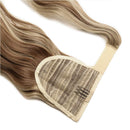 S-noilite One Piece Ponytail Hair Extensions Clip in Wrap Around on Pony Tail Long Real Natural Synthetic Fibre Ponytails Hairpiece for Women Lady Girl Curly 17 inch light brown & ash blonde S-noilite