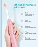 Initio Electric Toothbrush with Smart Timer, 5 Modes, 3 Dupont Bristles, 40,000 VPM Motor, Whitening Power Rechargeable Toothbrush for Adults and Kids (Pink) Initio