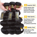 QTHAIR 12A Body Wave Human Hair Bundles with Closure (10 10 +10) 8A Brazilian Virgin Hair 2 Bundles with Closure Natural Black Color QTHAIR