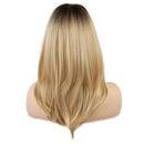 FORCUTEU Ombre Synthetic Wigs With Bangs For Women Blonde Long Wavye Wig Black To Blonde High Density Wigs Mixed Blonde Brown Natural Heat Resistant Fiber Wigs FORCUTEU