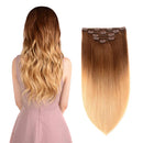 5 Pieces 14" Remy Clip in Hair Extensions Human Hair light Brown to Dirty Blonde Ombre - Silky Straight Short Thick Real Hair Extensions for Women (14 inches, 8T24, 70grams) Amygirl
