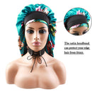 Sent Hair Extra Long Satin Bonnet Sleep Cap for Women Double Layer Silky Hair Bonnet for Braids,Curly,Long Hair- Soft Elastic Band,Green Floral sent hair