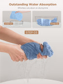 Microfiber Hair Towel,Hicober 3 Packs Hair Turbans for Wet Hair, Drying Hair Wrap Towels for Curly Hair Women Anti Frizz(Blue,Blue,Grey) Hicober
