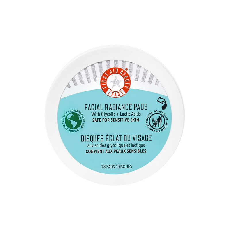 First Aid Beauty - Facial Radiance Pads with Glycolic & Lactic Acids, Daily Exfoliating Pads with AHA that Help Tone & Brighten Skin, One-Step Makeup Prep, Compostable for Daily Use, 60 ct Infinity Warehouse